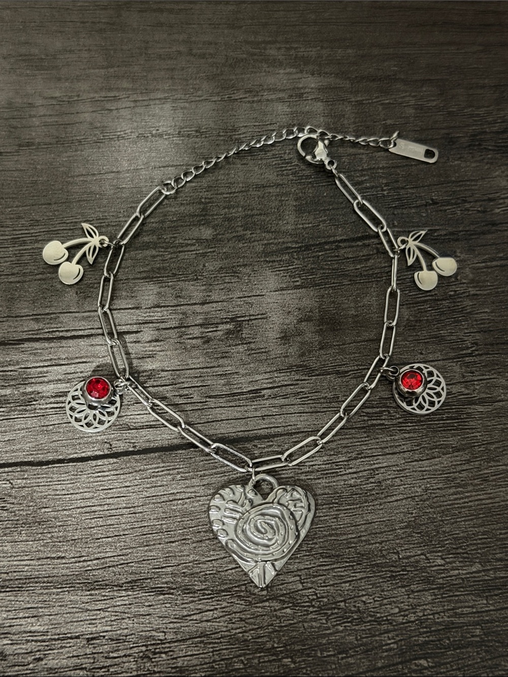 Heart, Red, Cherry Charm Bracelet